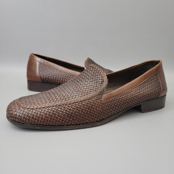Bragano Cole Haan Mens Woven Leather Loafers Brown Made in Italy Size 13 M